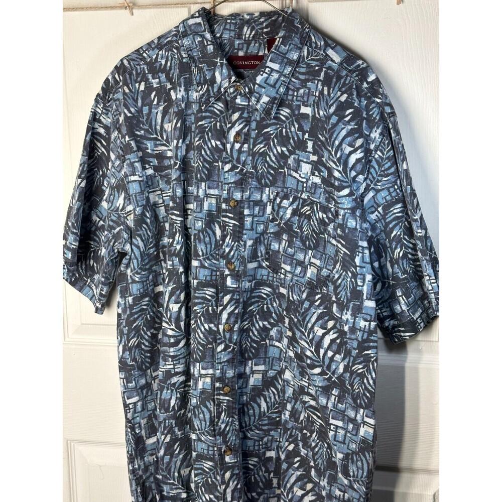 Covington Button Down Shirt Men's XL Blue & Black 100% Cotton Casual Easy Care